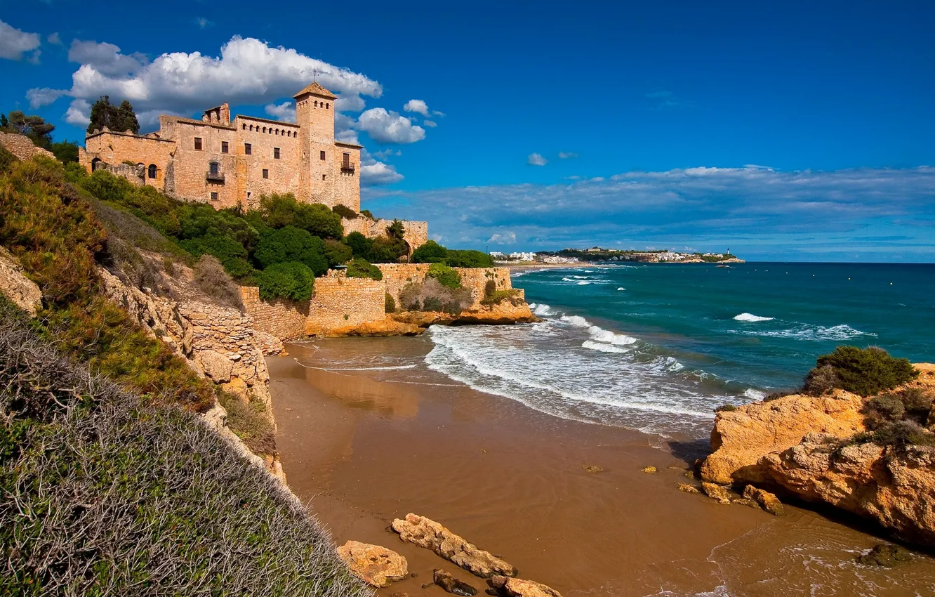 Photo wallpaper castle, coast, Spain, Spain, Catalonia, The Balearic sea, The Costa Dorada, Tarragona