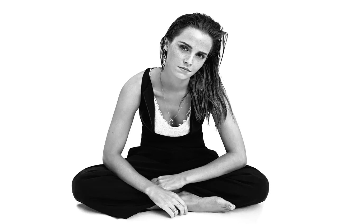 Photo wallpaper black & white, actress, Emma Watson, Emma Watson, model, hair, model, actress