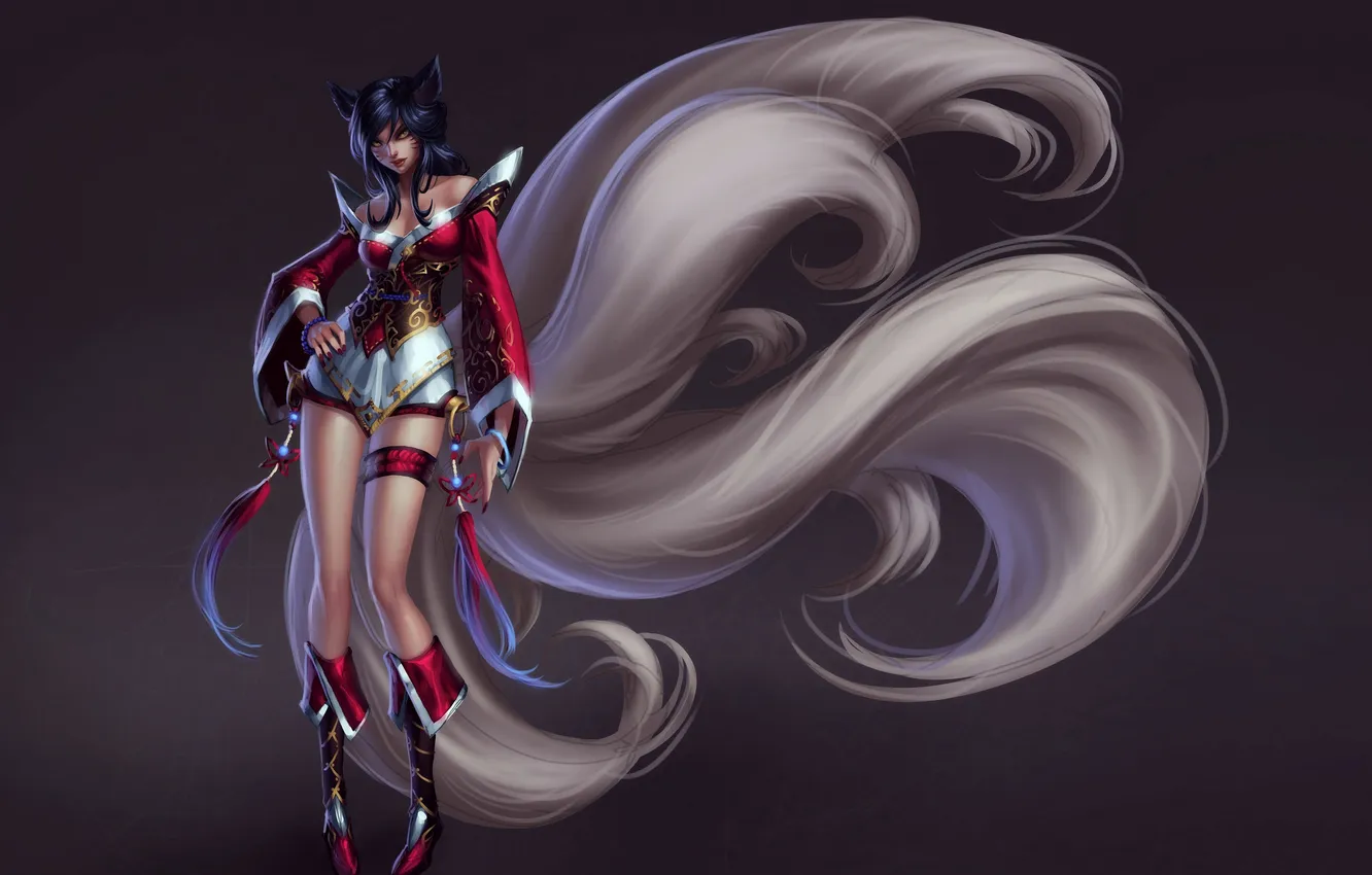 Photo wallpaper look, girl, smile, background, tail, ears, art, Fox