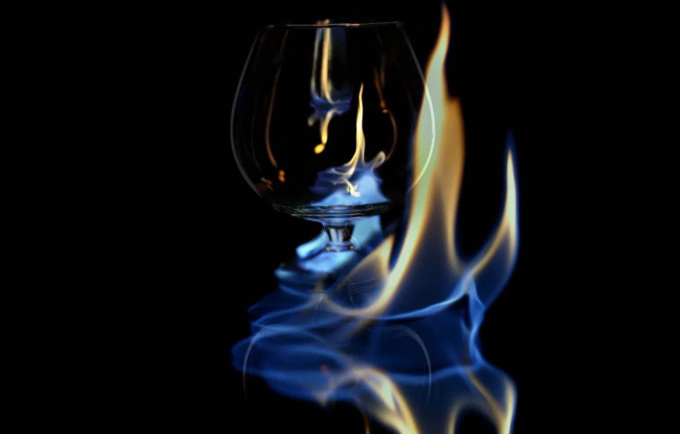 Photo wallpaper flame, glass, alcohol