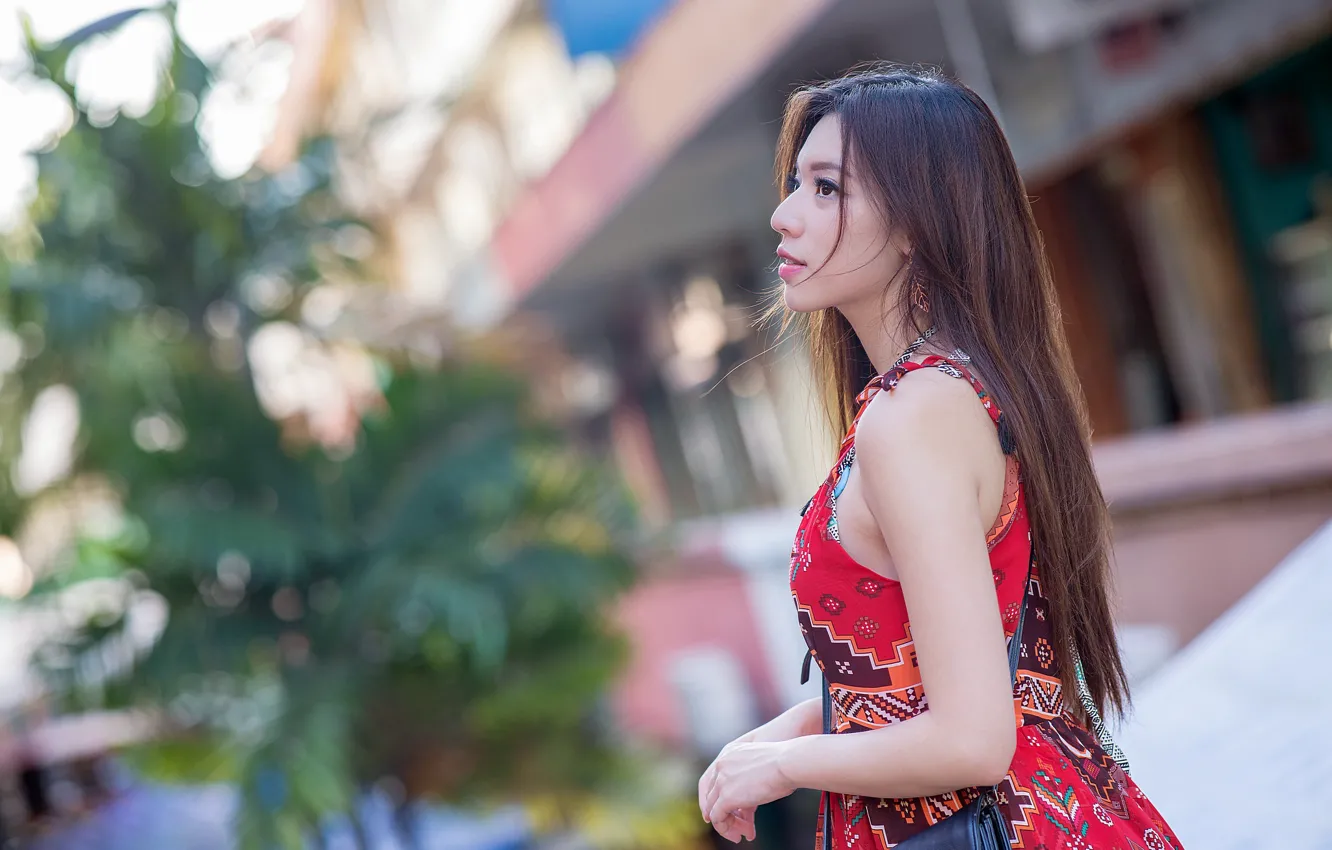 Photo wallpaper girl, Asian, bokeh