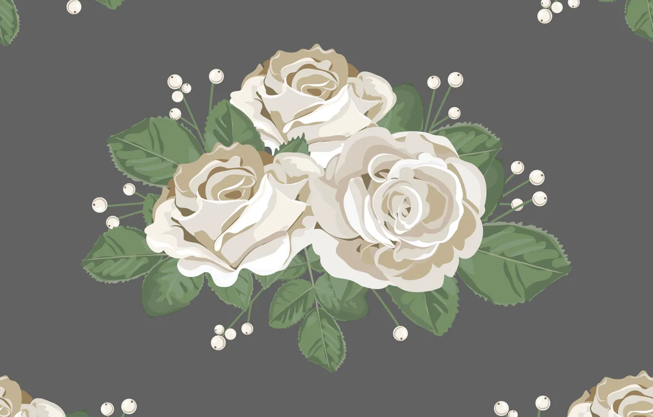Photo wallpaper flowers, background, pattern, roses, white, buds