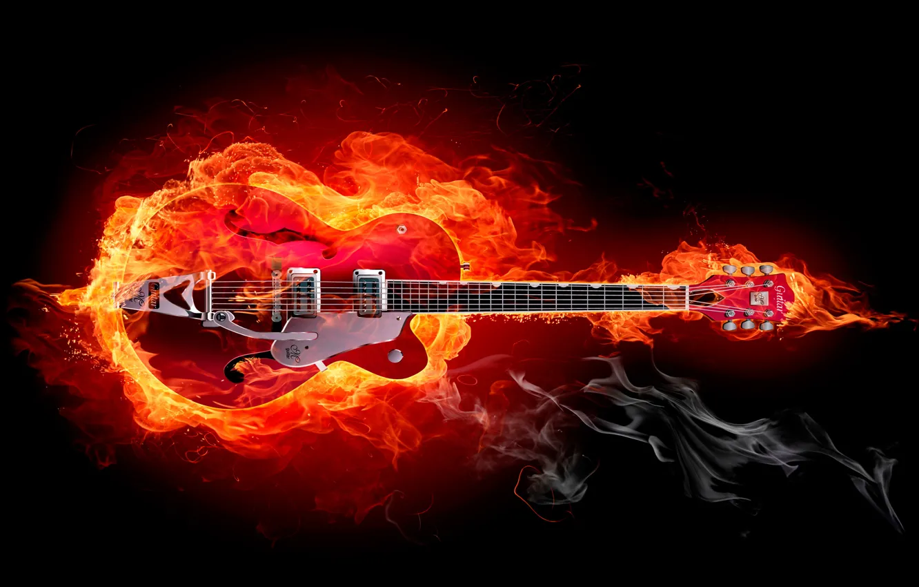 Photo wallpaper fire, red, guitar