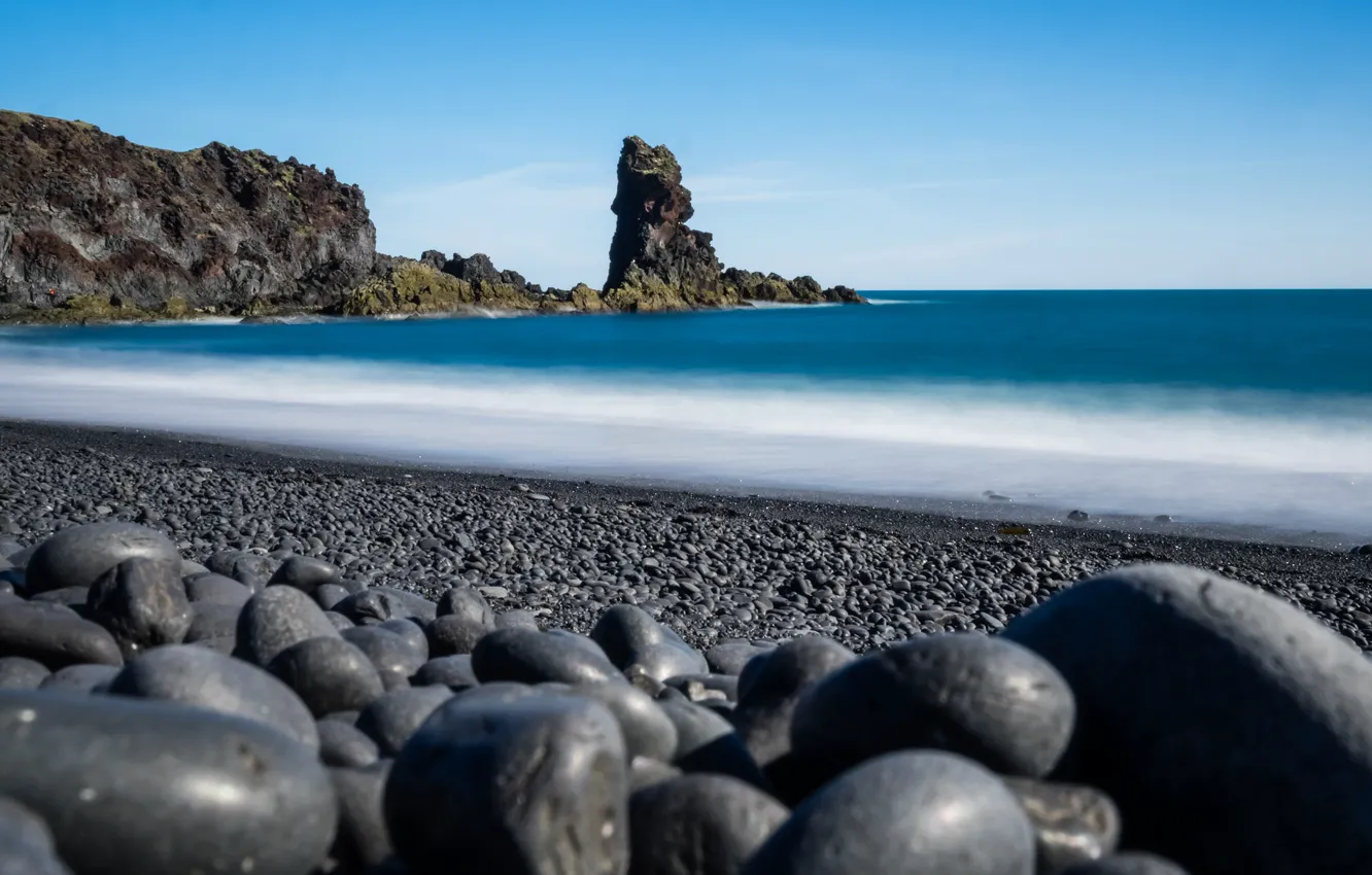 Photo wallpaper sea, stones, rocks, shore, Iceland