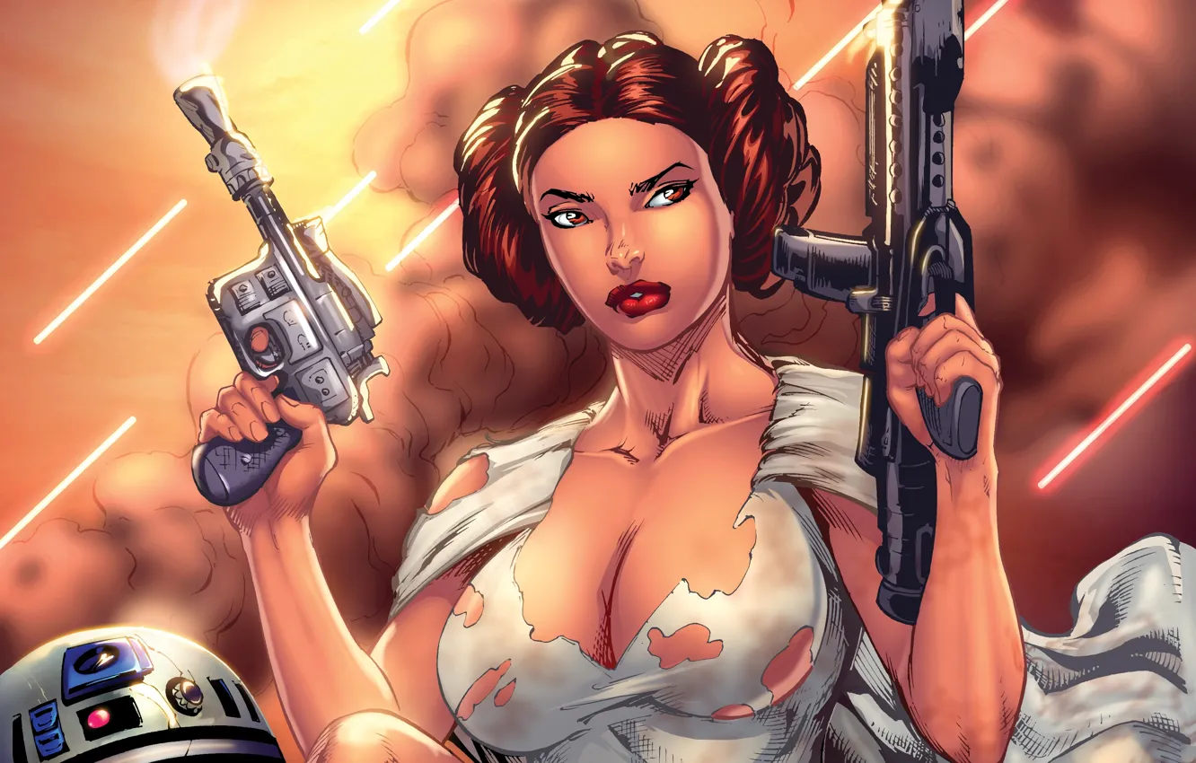 Photo wallpaper chest, girl, Star Wars, Blaster, fan art, R2-D2, Leia, Princess Leia