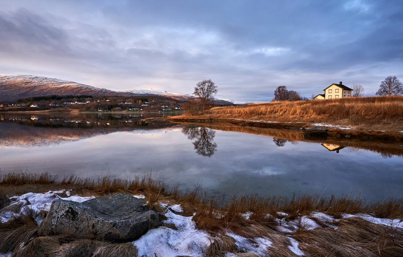 Photo wallpaper snow, landscape, lake, Norway