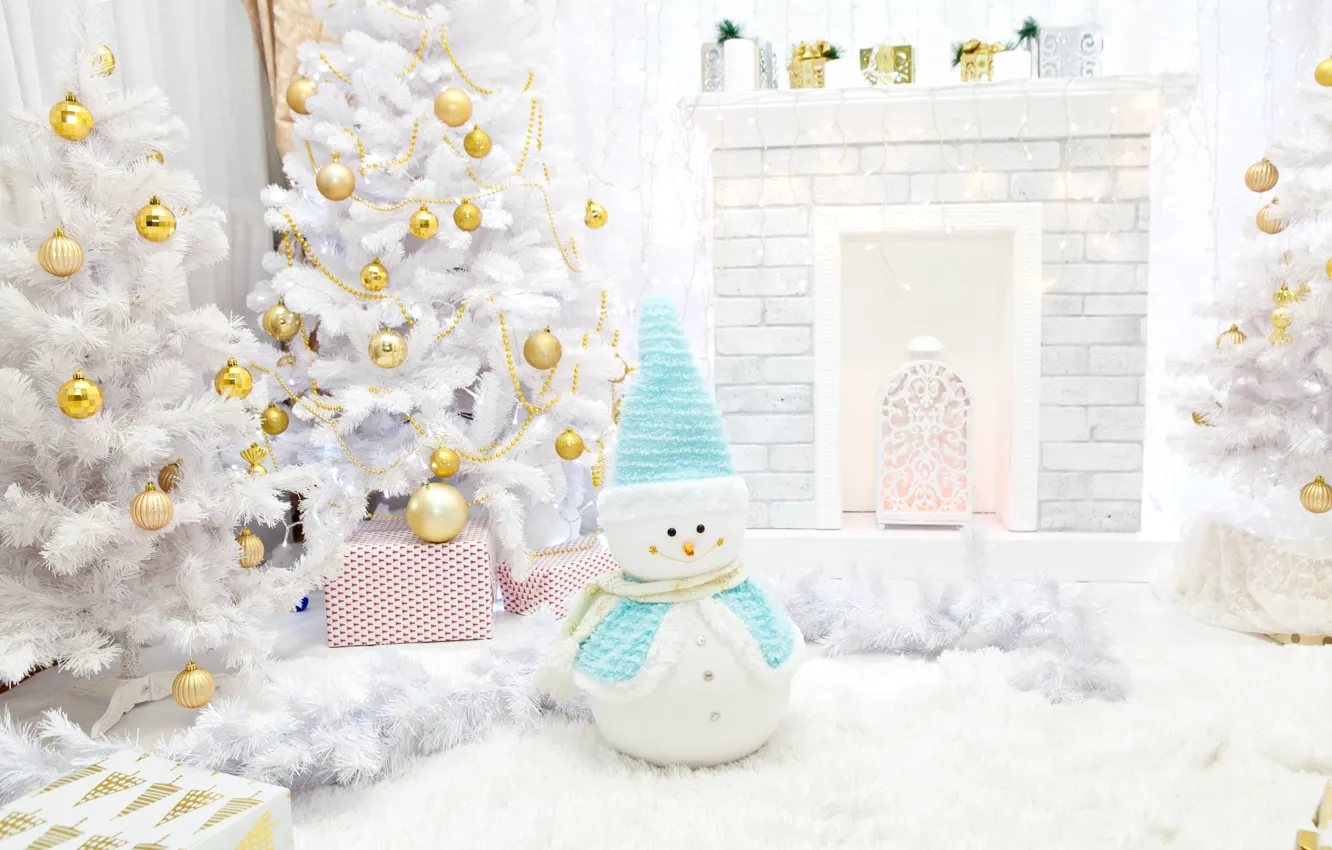 Photo wallpaper holiday, tree, new year, Christmas, gifts, snowman, christmas, decor