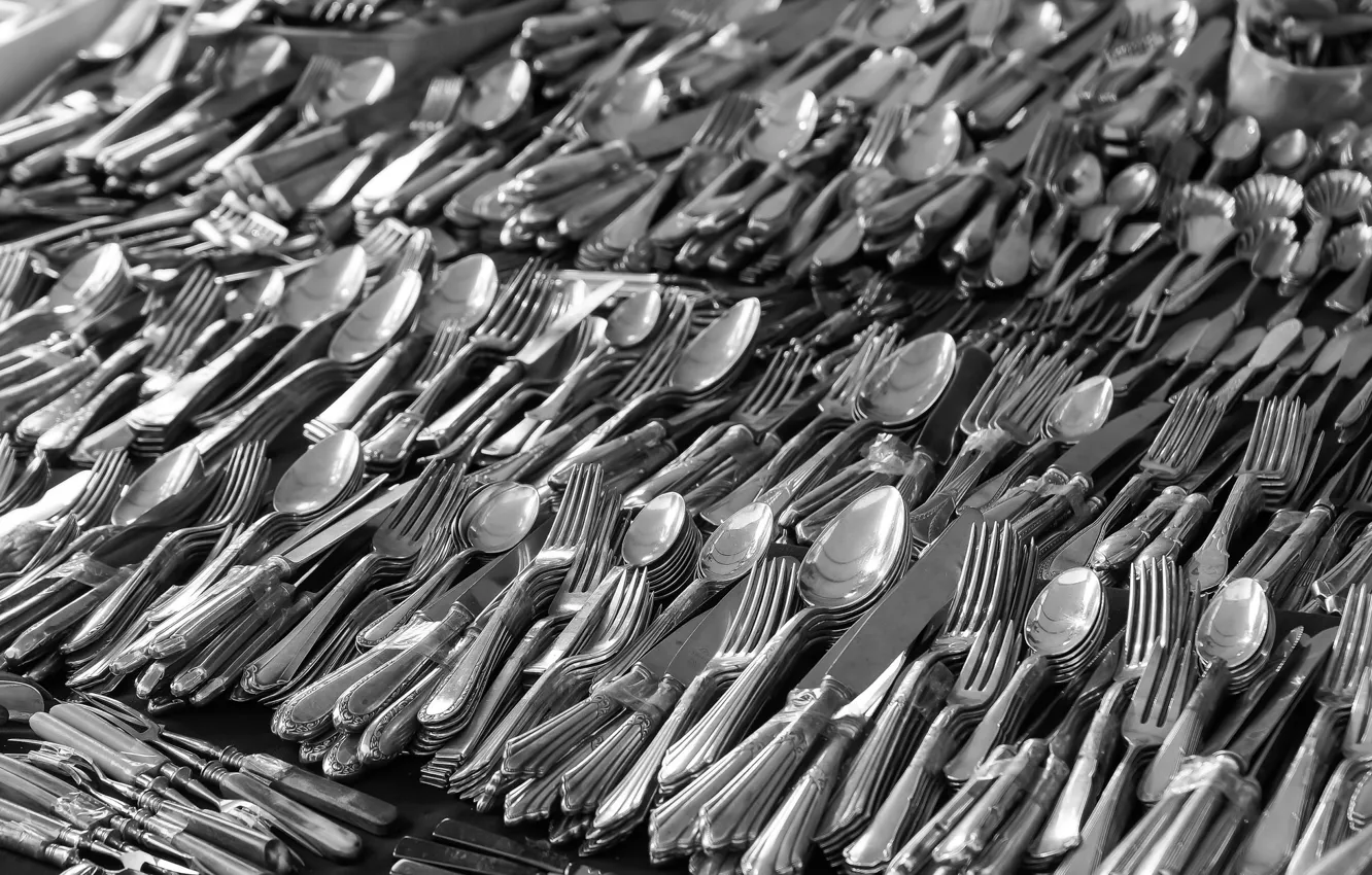 Photo wallpaper devices, knives, fork