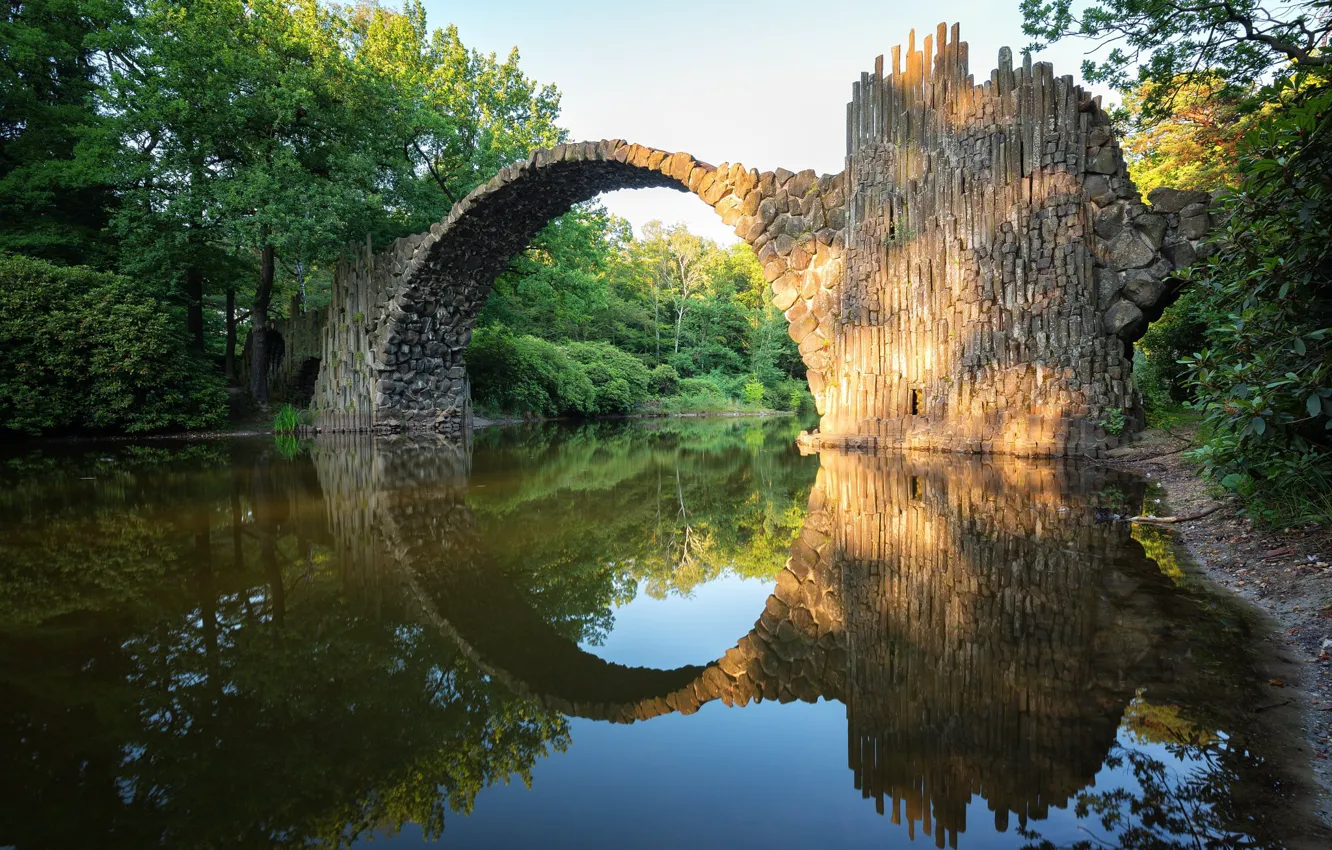 Photo wallpaper water, landscape, bridge, nature, Park, river, stones, Germany