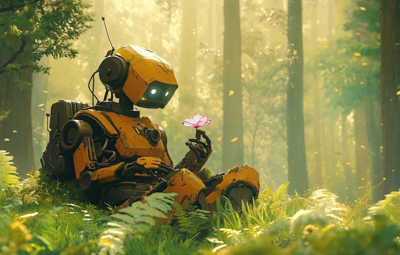 Photo wallpaper robot, nature, abandoned, wild, overgrown