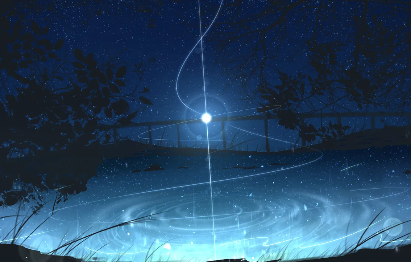 Photo wallpaper water, night, glow, fantasy, treble clef