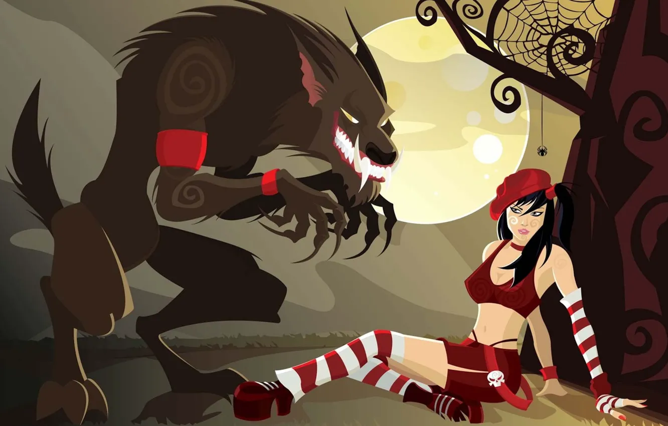 Photo wallpaper wolf, vector, little red riding hood