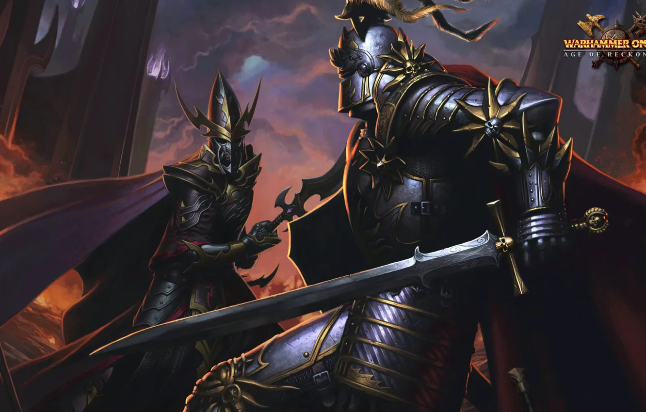 Photo wallpaper sword, Age of Reckoning, armor, dark elf, knight, Warhammer online, helm