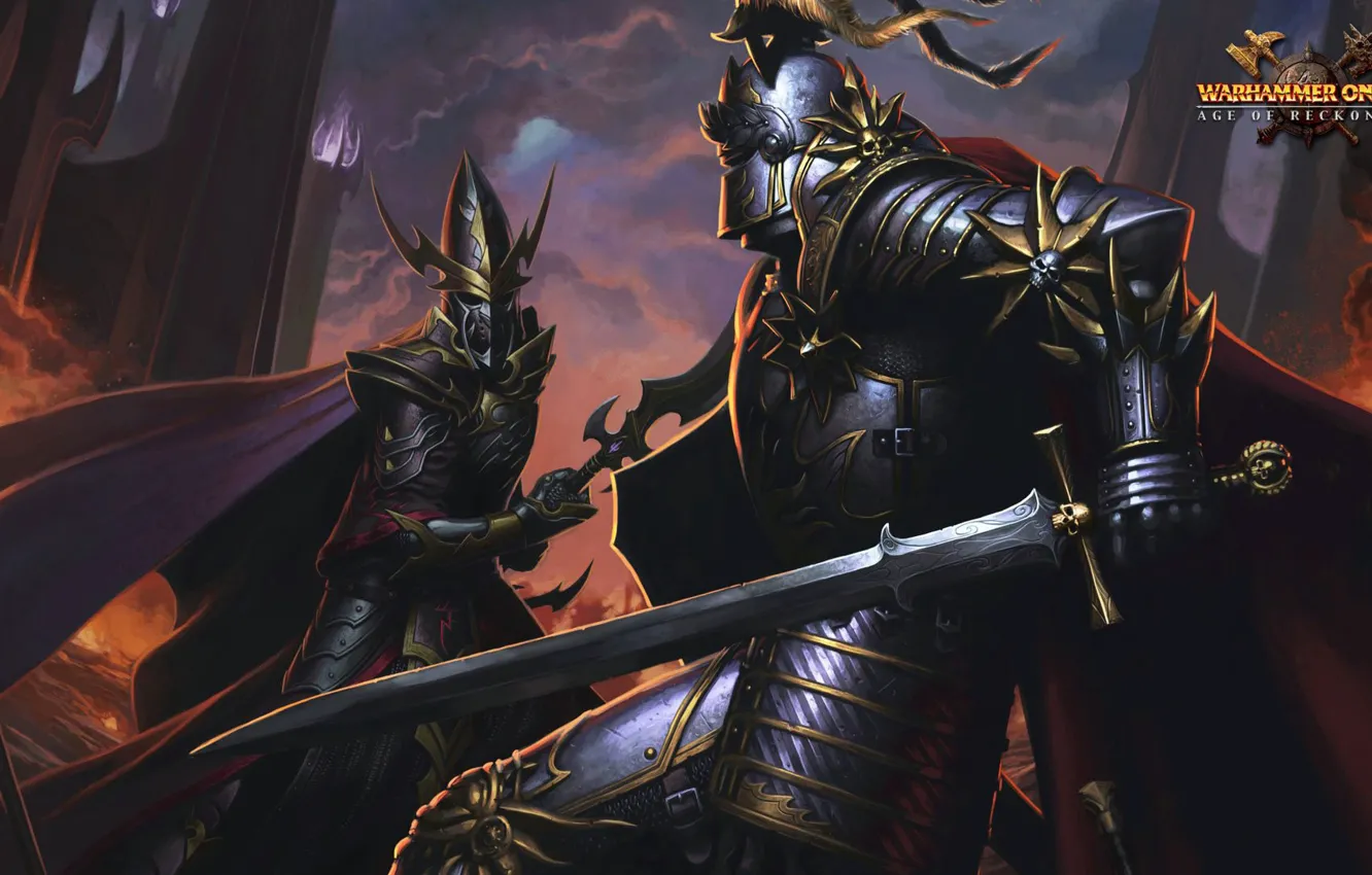 Photo wallpaper sword, Age of Reckoning, armor, dark elf, knight, Warhammer Online, helm