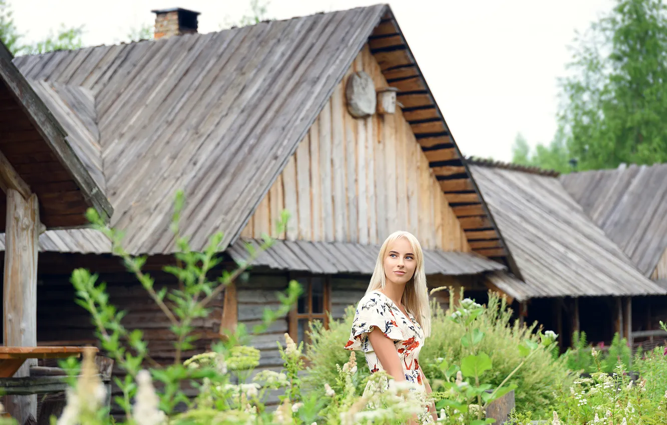 Photo wallpaper blonde, model, village, Alexander Yushkevich
