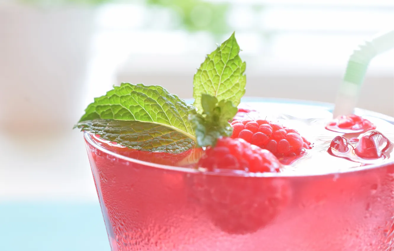 Photo wallpaper raspberry, food, drink