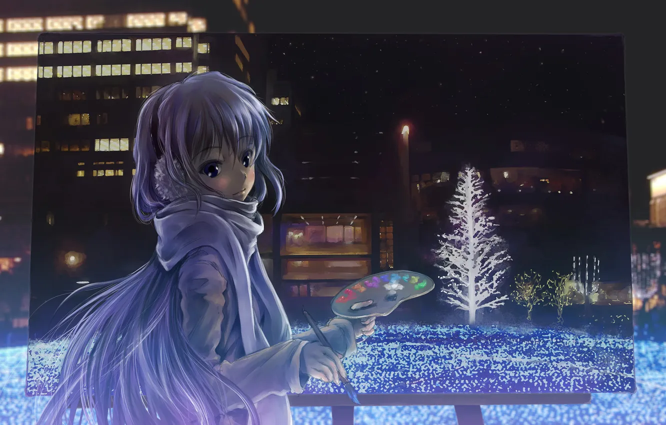 Photo wallpaper night, paint, picture, anime, brush, artist