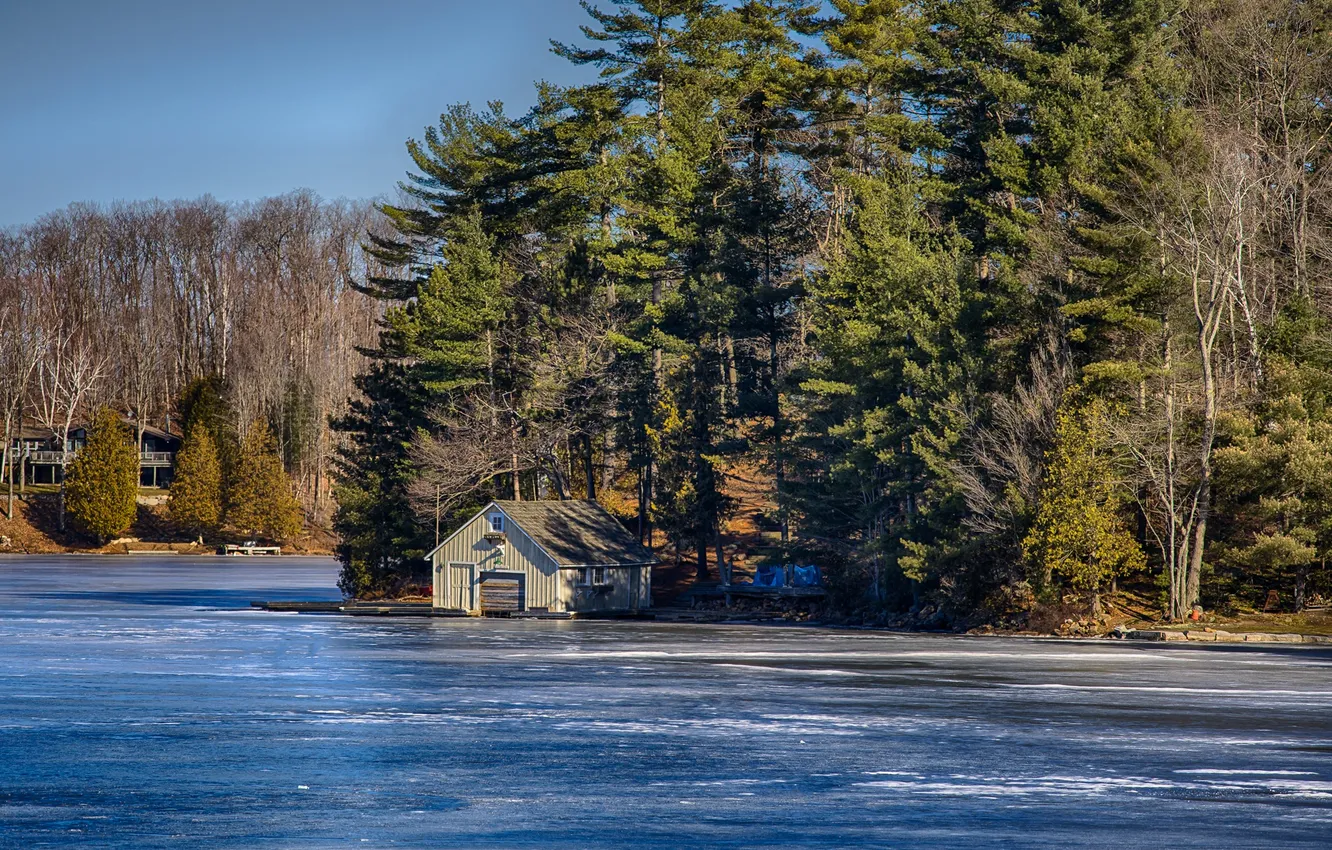 Photo wallpaper trees, nature, Canada, Ontario, house, Kawartha Lakes, lake head