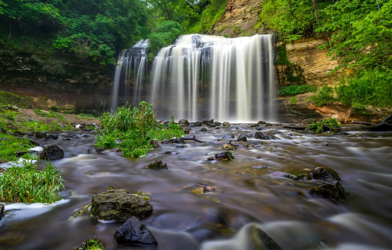 Photo wallpaper stream, waterfall, Wisconsin, cascade, Wisconsin, Cascade Falls, Osceola, Osceola