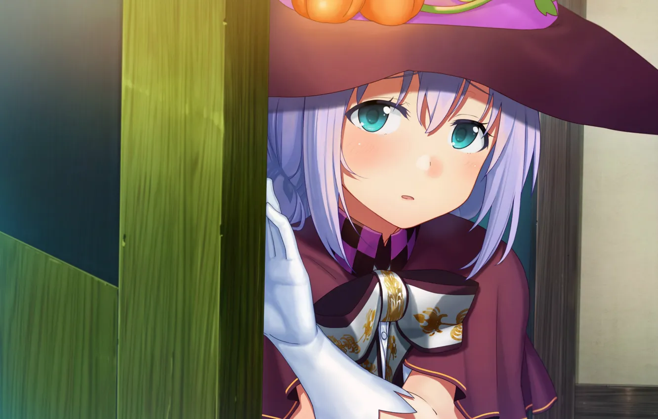 Photo wallpaper look, hat, girl, Halloween