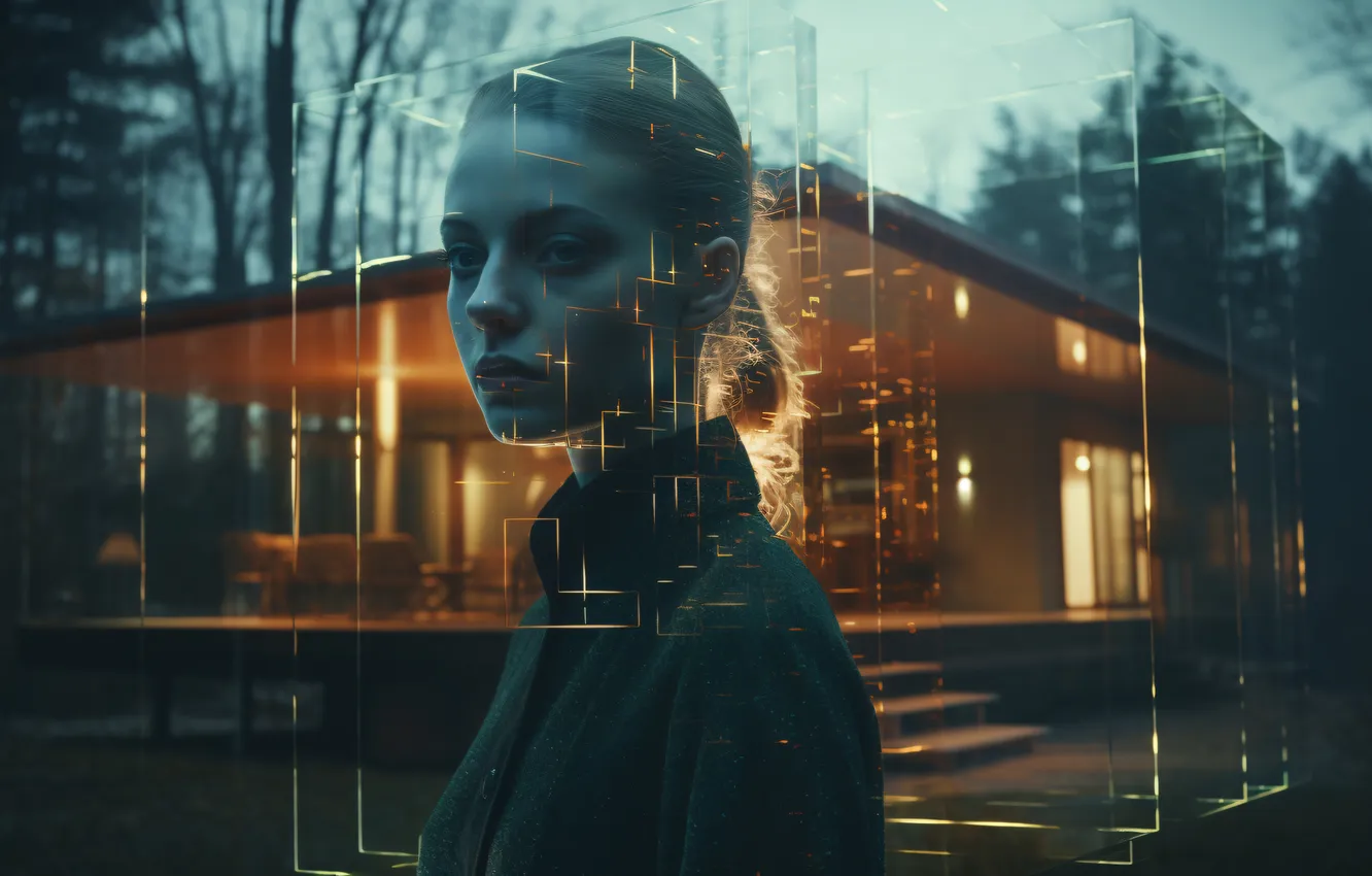 Photo wallpaper look, girl, home, digital art, AI art, The Art of Artificial Intelligence, neural network