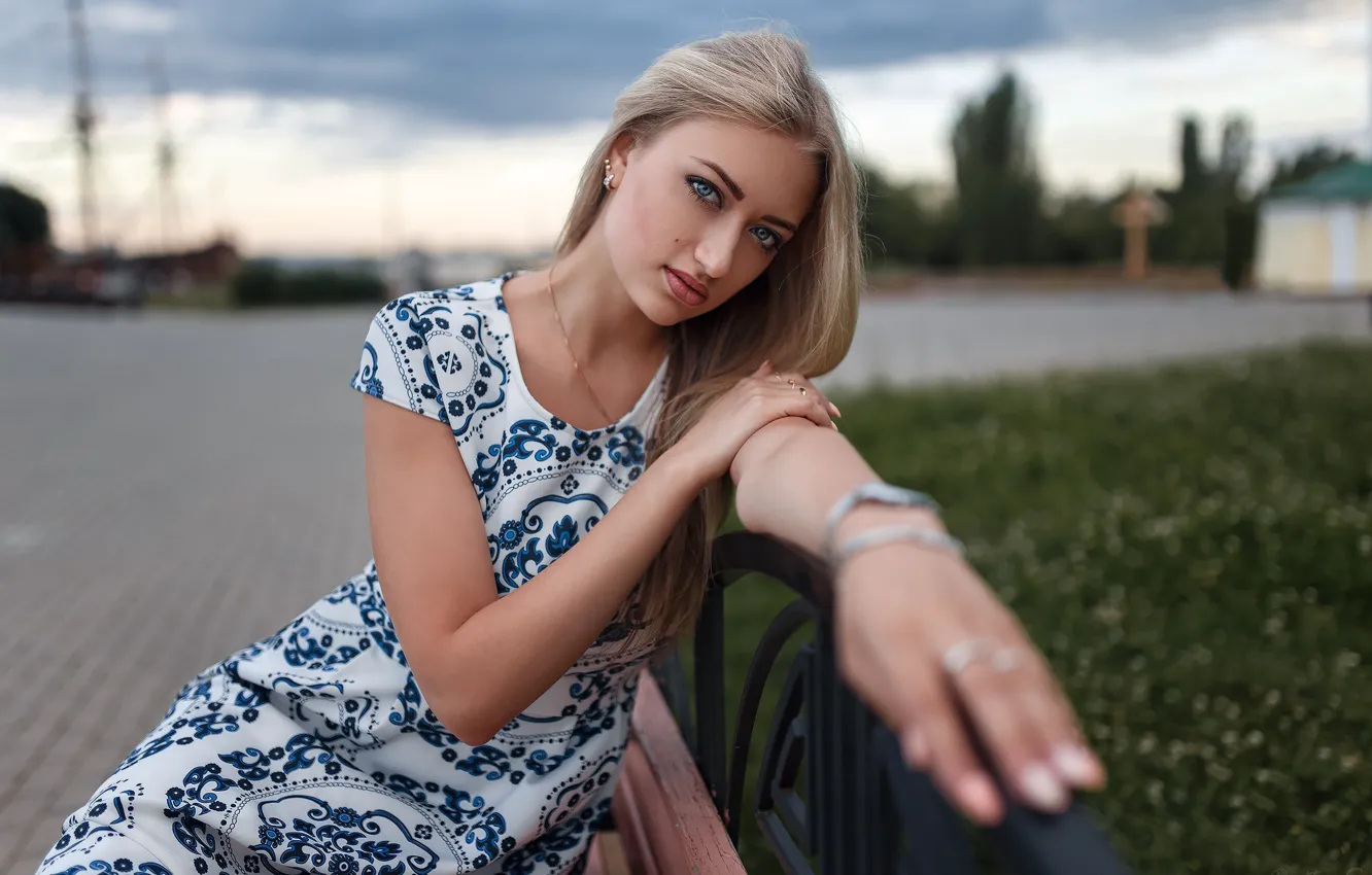 Photo wallpaper look, pose, model, portrait, makeup, dress, hairstyle, blonde