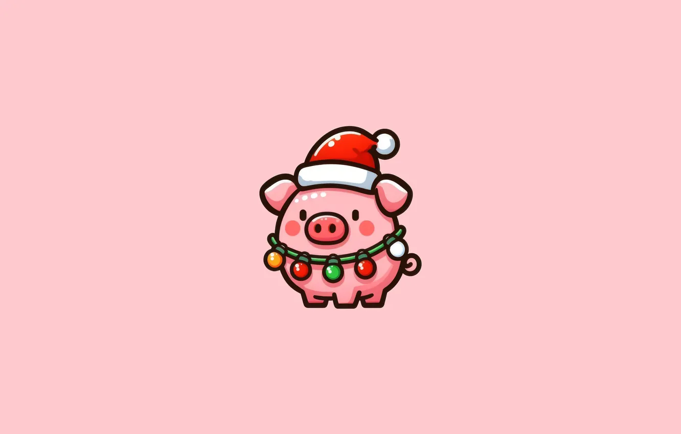 Photo wallpaper holiday, Christmas, Christmas, pink background, holiday, pink background, pig with garlands, pig with lights