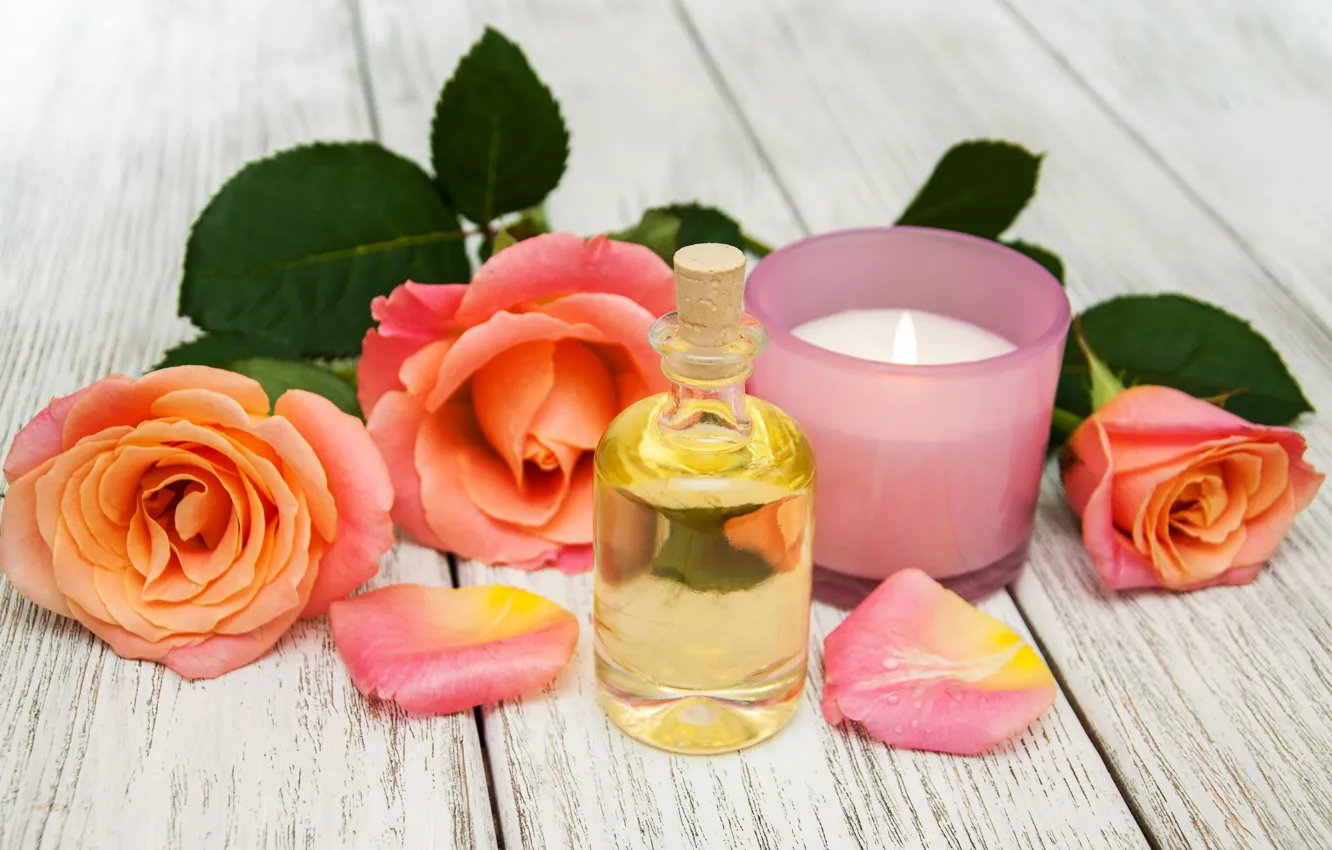 Photo wallpaper oil, roses, candles, Spa, Olena Rudo