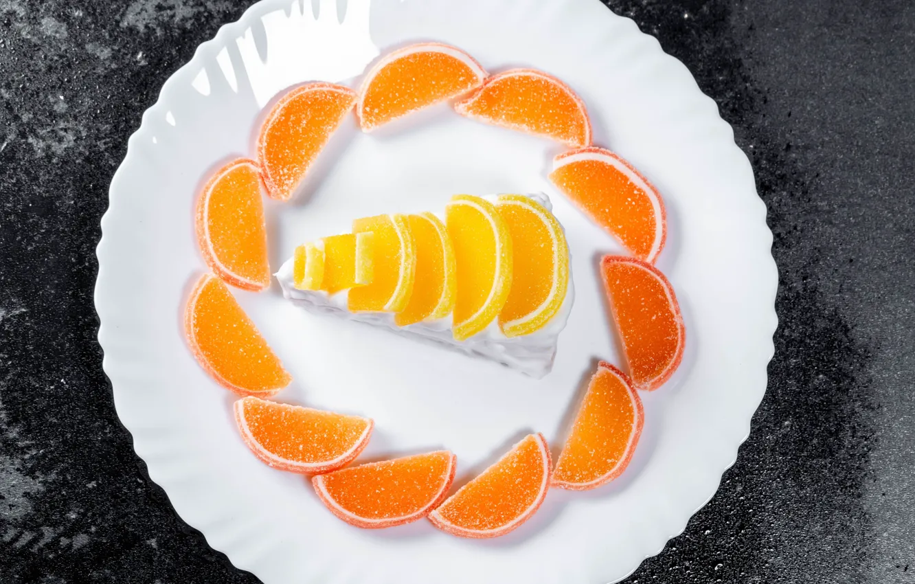 Photo wallpaper slice, cake, citrus, dessert