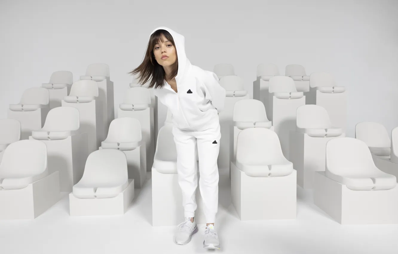 Photo wallpaper look, pose, makeup, figure, actress, costume, Adidas, Jenna Ortega