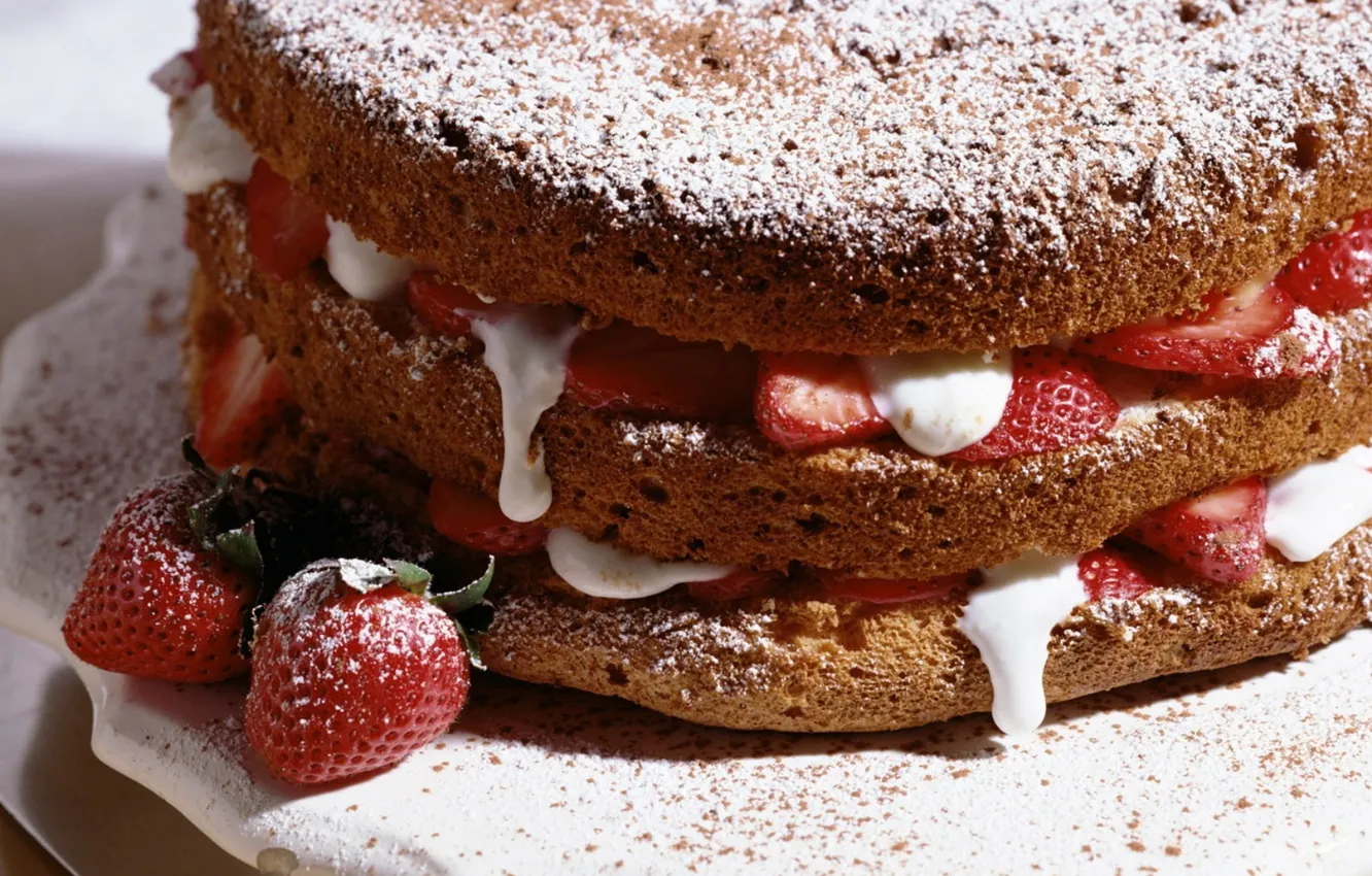 Photo wallpaper food, strawberry, pie, cake, cream, dessert, food, sweet