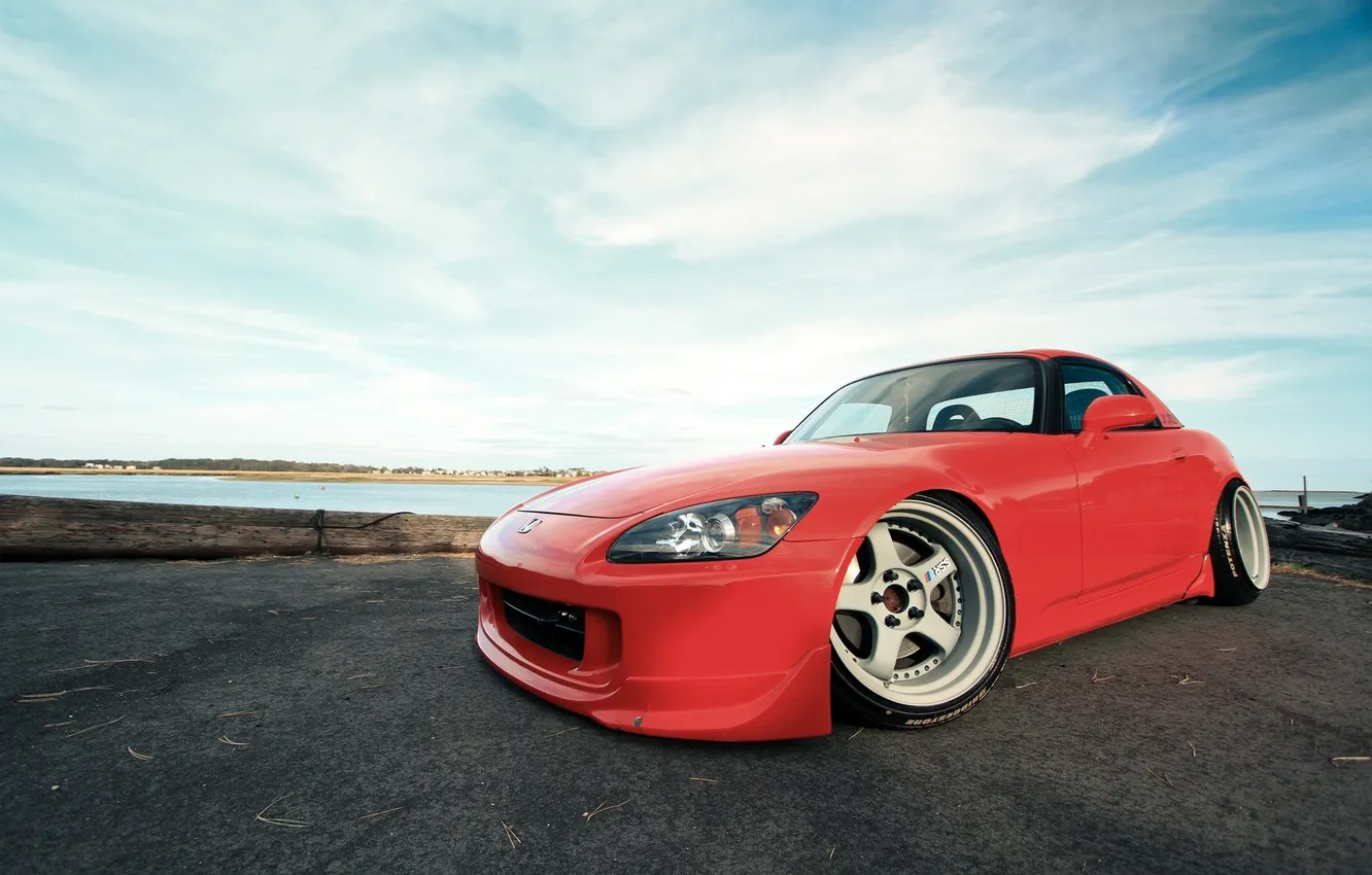 Photo wallpaper the sky, clouds, red, red, Honda, Honda, S2000