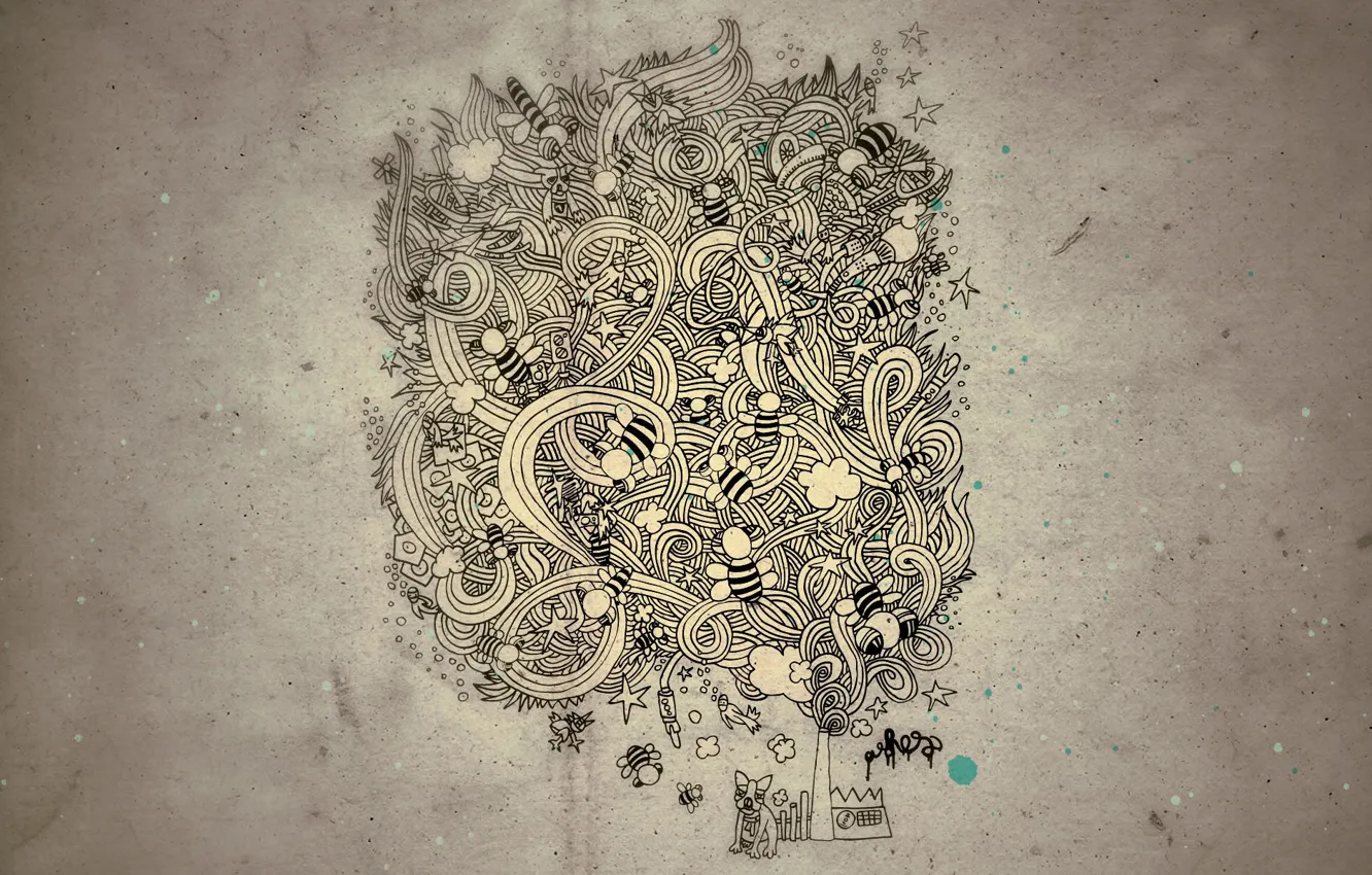 Photo wallpaper style, vector, bee, dog, big