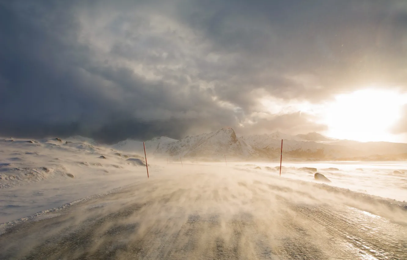Photo wallpaper road, snow, Blizzard