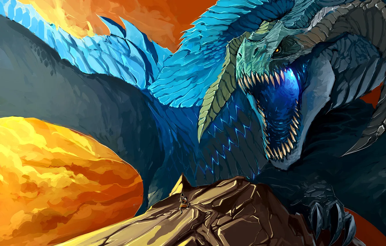 Photo wallpaper mountains, dragon, monster, art