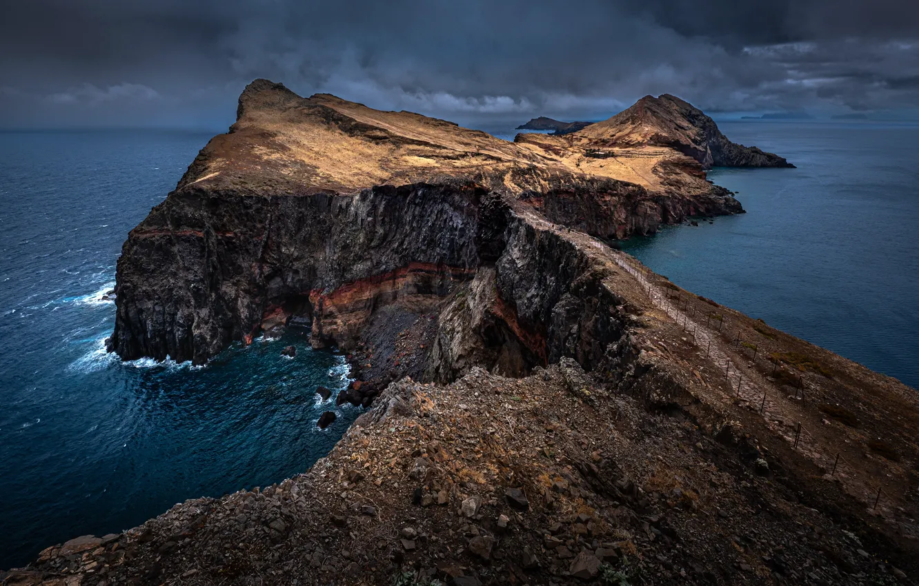 Photo wallpaper mountains, shore, sea, view, rocks, Cape, stones