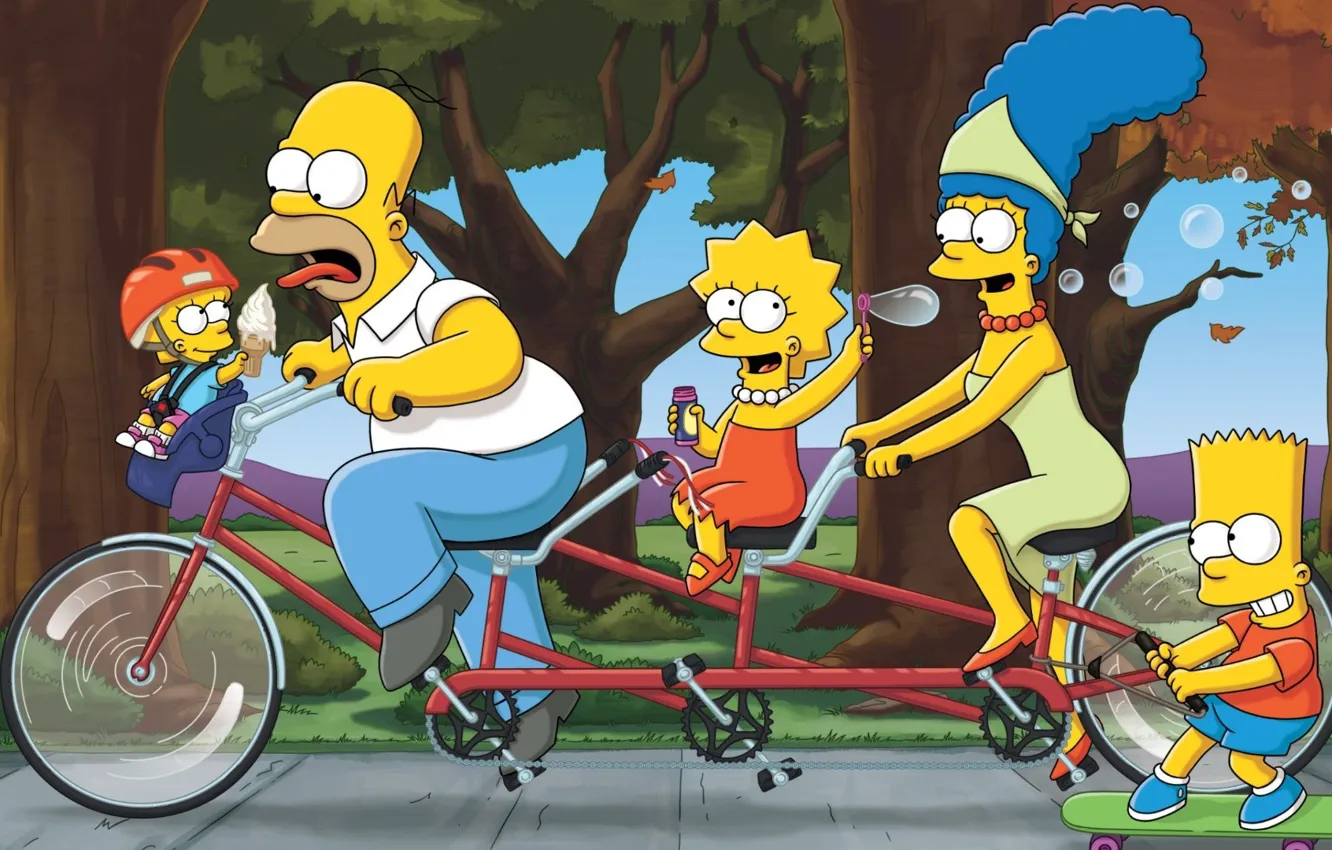 Photo wallpaper bike, figure, cartoon, The simpsons, family, art, show, Maggie