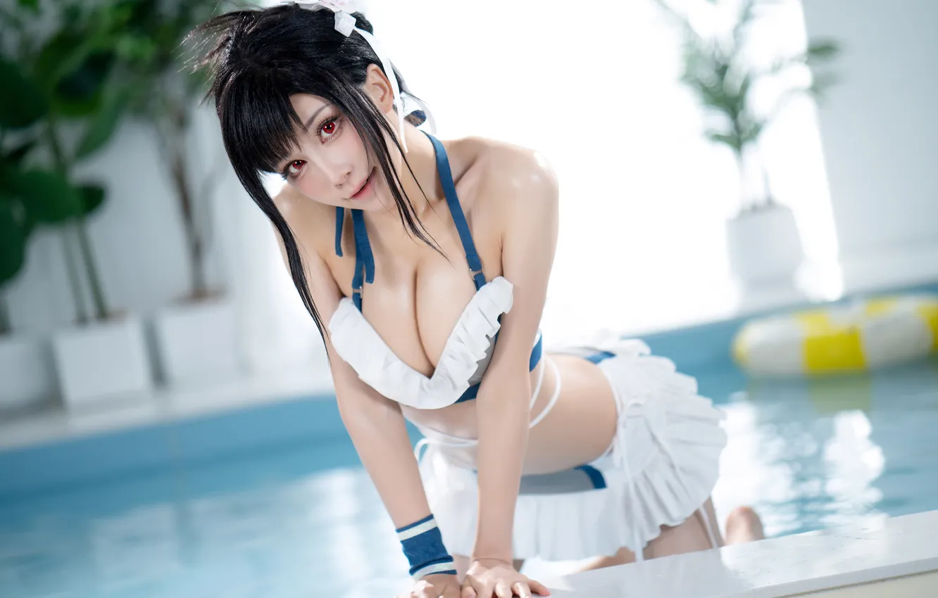 Photo wallpaper Final Fantasy, cleavage, Asian, model, women, cosplay, swimwear, Tifa Lockhart