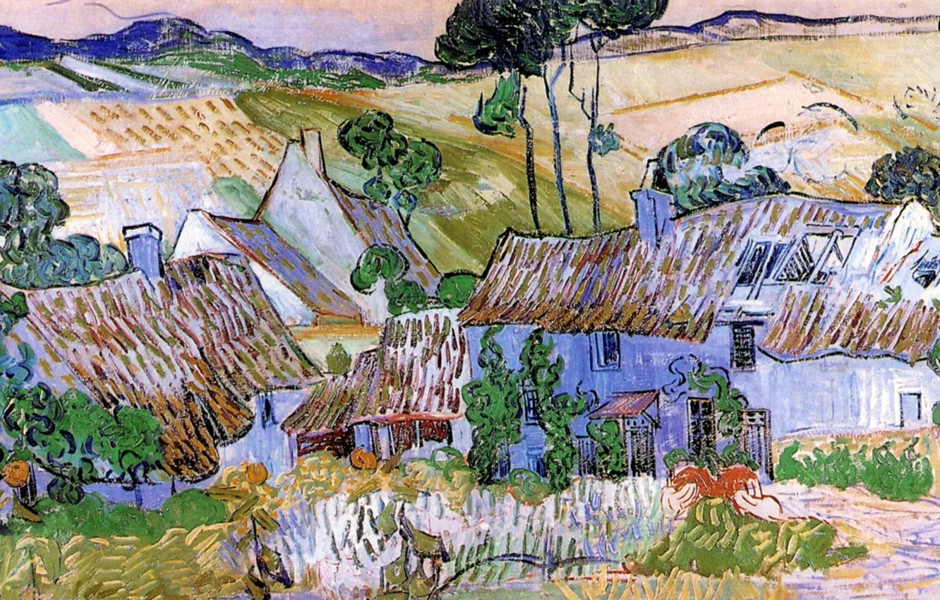 Photo wallpaper province, Vincent van Gogh, Thatched Cottages, by a Hill