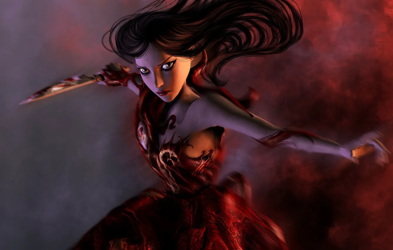 Photo wallpaper knife, red dress, Alice, Madness Returns, american mcgee