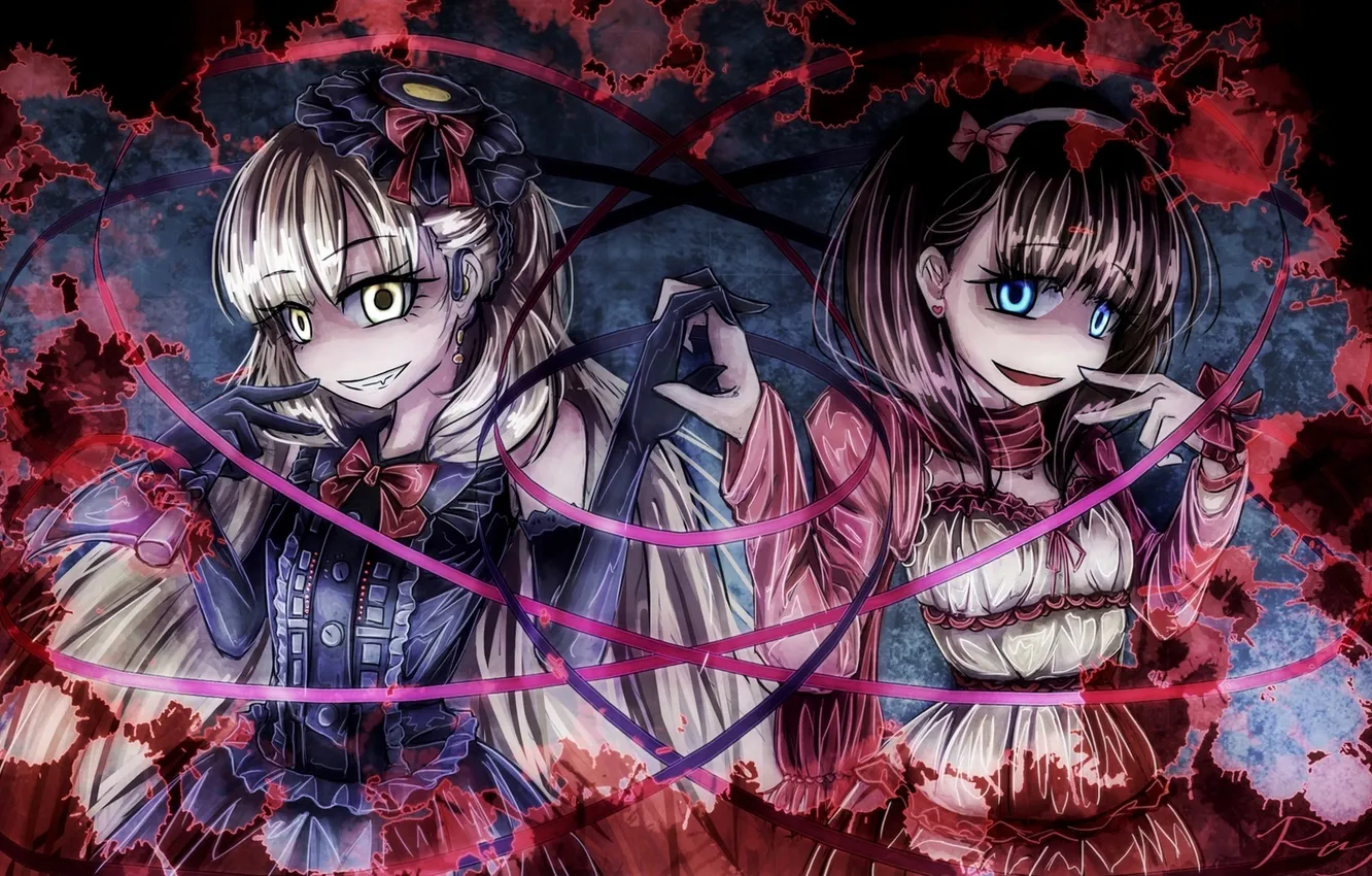 Photo wallpaper girl, weapons, anime, art, tape, axe, vocaloid, bow