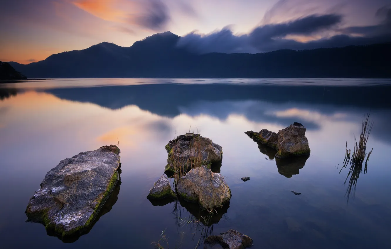 Photo wallpaper nature, lake, stones
