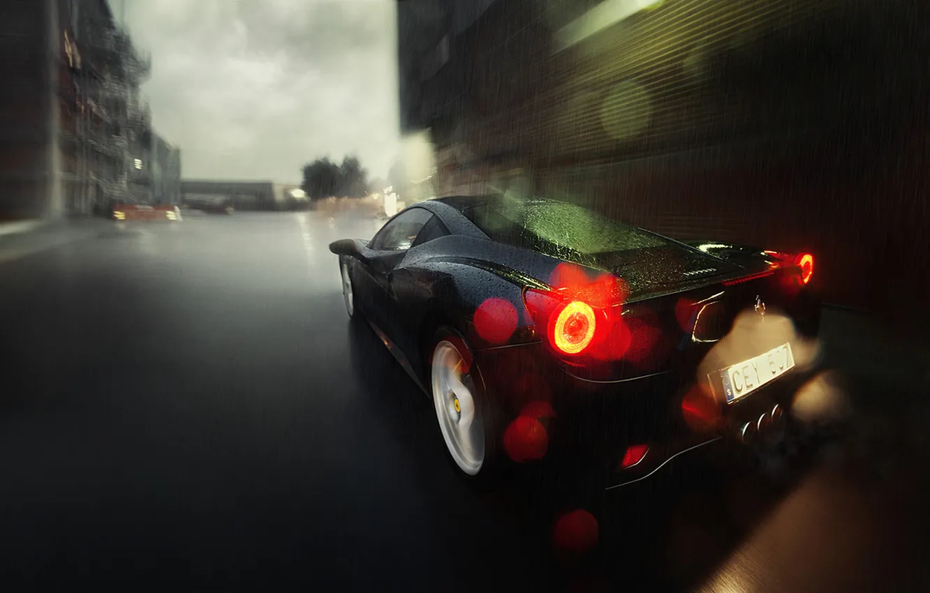 Photo wallpaper road, rain, black, The Dark Knight