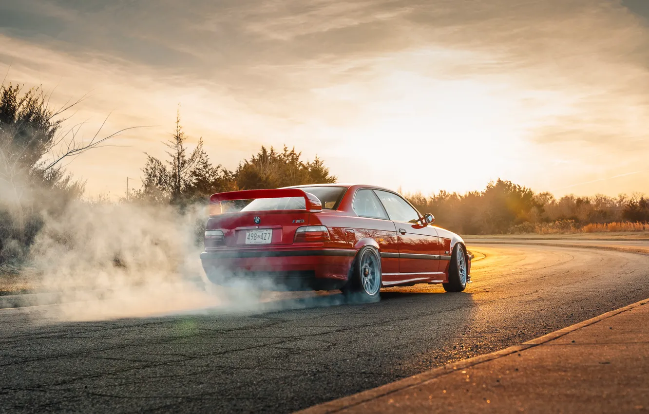 Photo wallpaper bmw, wheels, smoke, bbs, E36