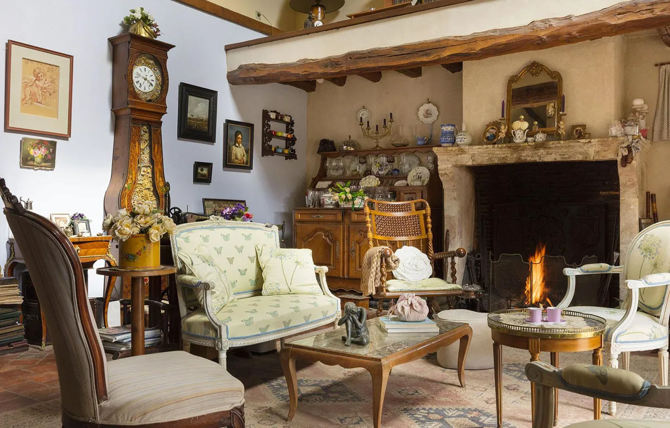 Photo wallpaper design, style, France, interior, fireplace, Paris, living room, Bed and breakfast