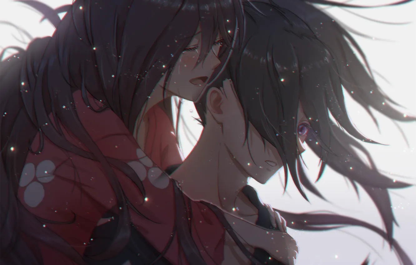 Photo wallpaper girl, tears, guy, mio, hugs, Dororo, Hyakkimaru