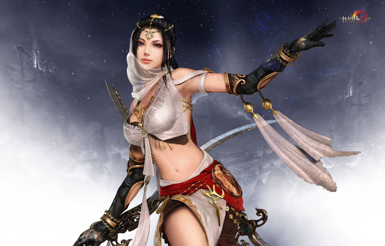 Photo wallpaper girl, the game, assassin, Twilight mountain fly bird °, Gian Vang, Tibetan sword