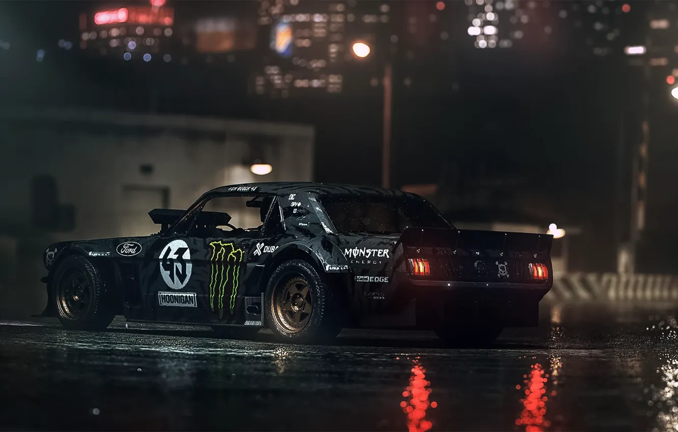 Photo wallpaper Mustang, Ford, Dark, 1965, RTR, Ken Block, Gymkhana, Rear