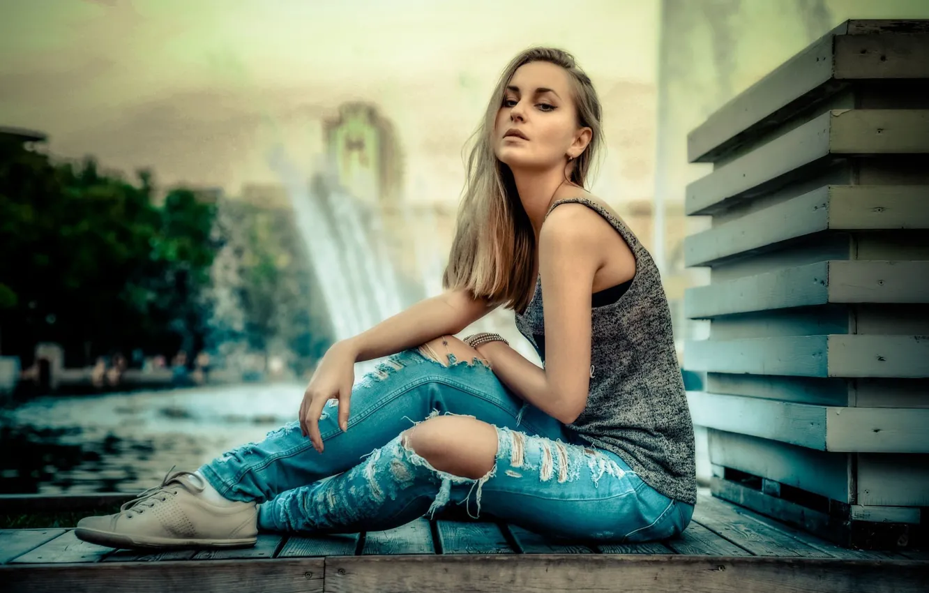 Photo wallpaper girl, jeans, Denim, cute