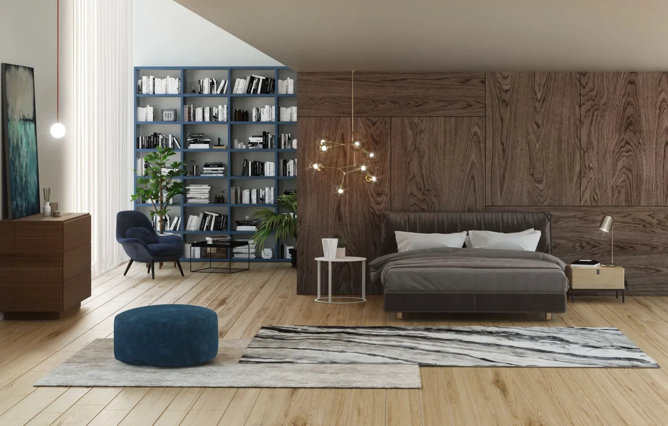 Photo wallpaper room, interior, library, bedroom